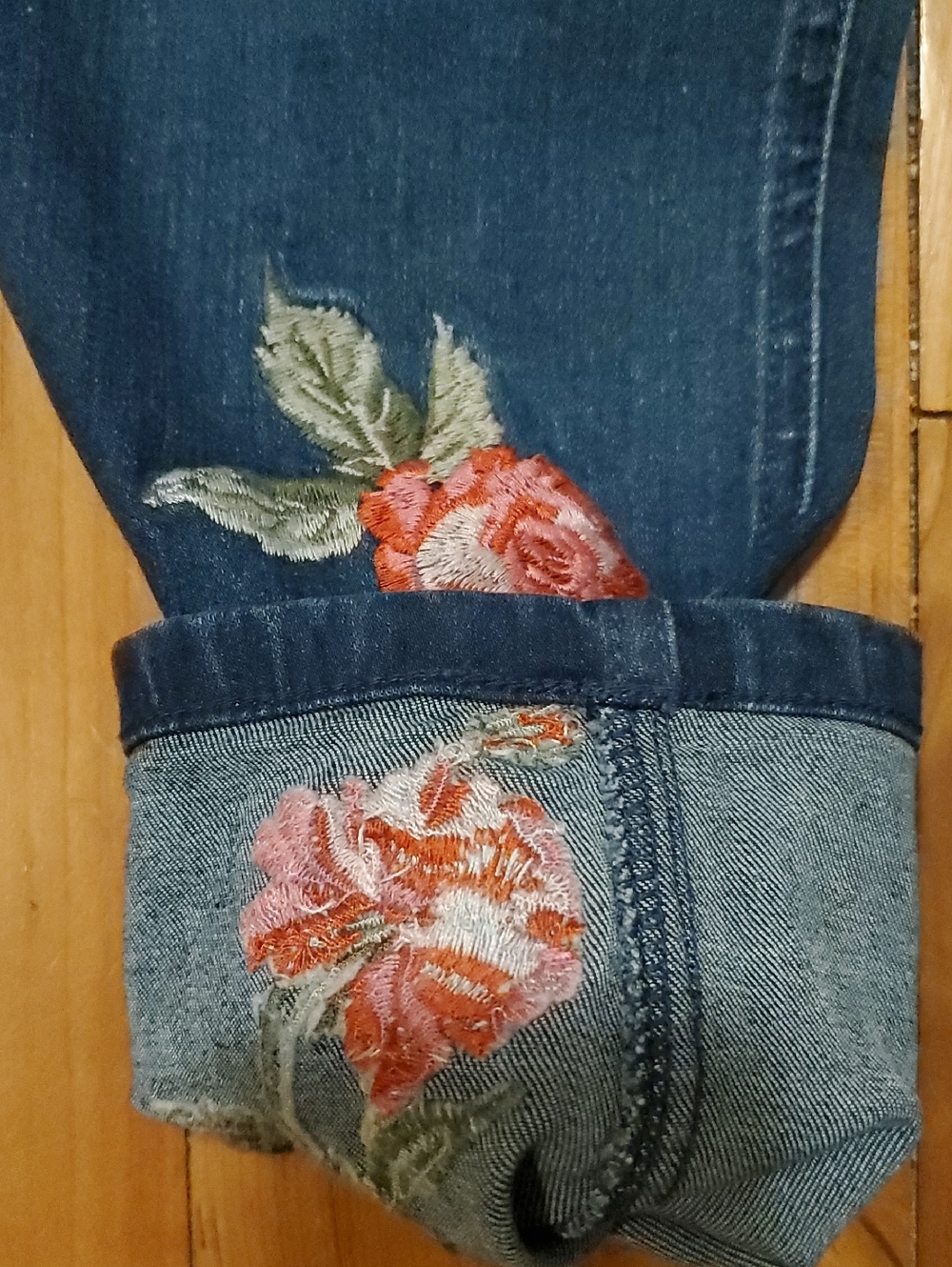Isaac Mizrahi Blue Floral Embroidered Jeans - Picture 9 of 13